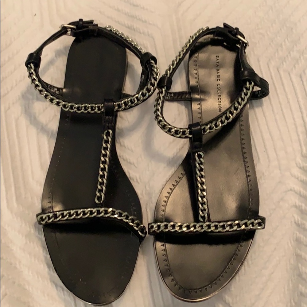 Chain detail black sandals